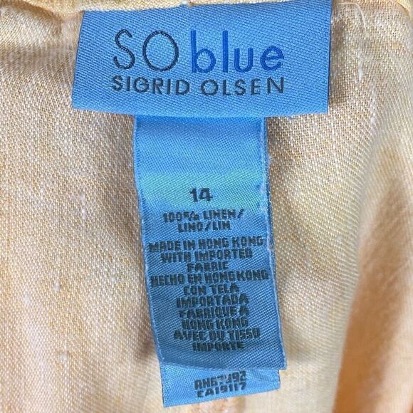 So Blue Sigrid Olsen Yellow 100% Linen Straight Leg Summer Pants Size 14 - Picture 4 of 7